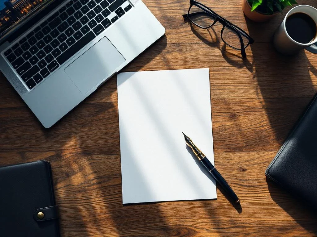 Motivatiebrief met vulpen op bureau naast laptop met overheidsgebouw en Nederlands regeringslogo op briefpapier
